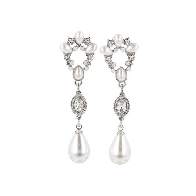 Classy ピアス ニッケルフリー カボションパールxクリスタルガラスxドロップパール下がり チタンポスト スタッドピアス