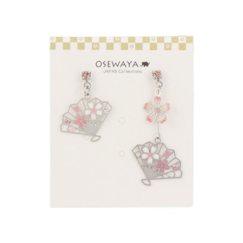 ピアス ニッケルフリー 桜 扇子 アシンメトリー チタンポスト スタッドピアス
