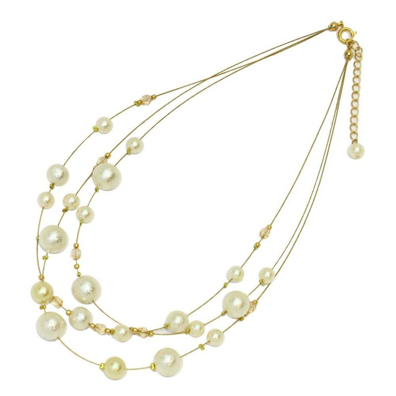 ネックレス シャインパール ステーションデザイン 3連 ワイヤー ショートネックレス