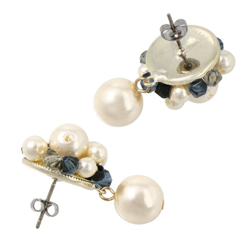 Classy ピアス パール ガラスビジュー パール下がり スタッドピアス