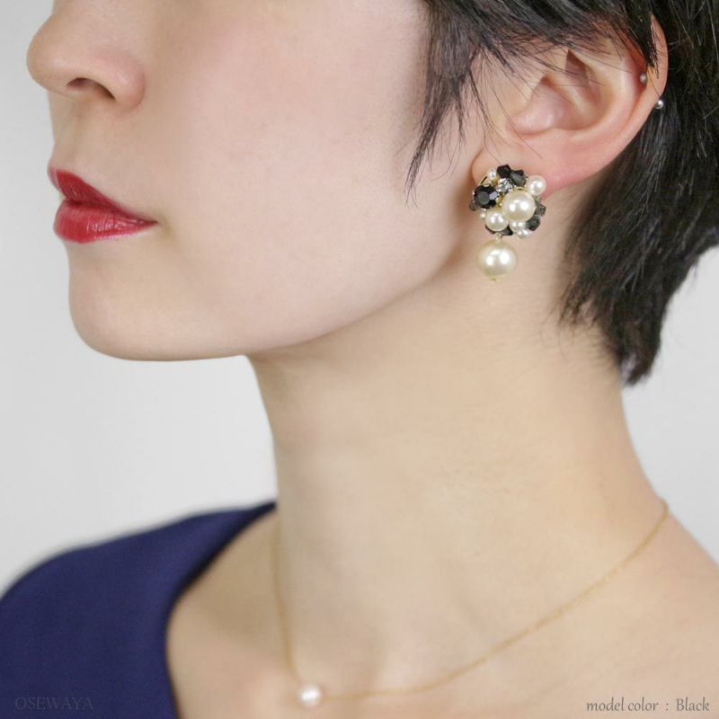 Classy ピアス パール ガラスビジュー パール下がり スタッドピアス