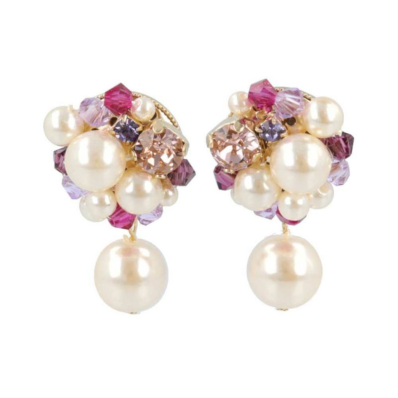 Classy ピアス パール ガラスビジュー パール下がり スタッドピアス