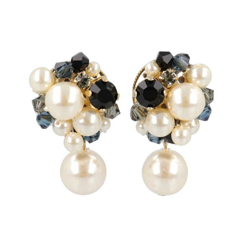 Classy ピアス パール ガラスビジュー パール下がり スタッドピアス