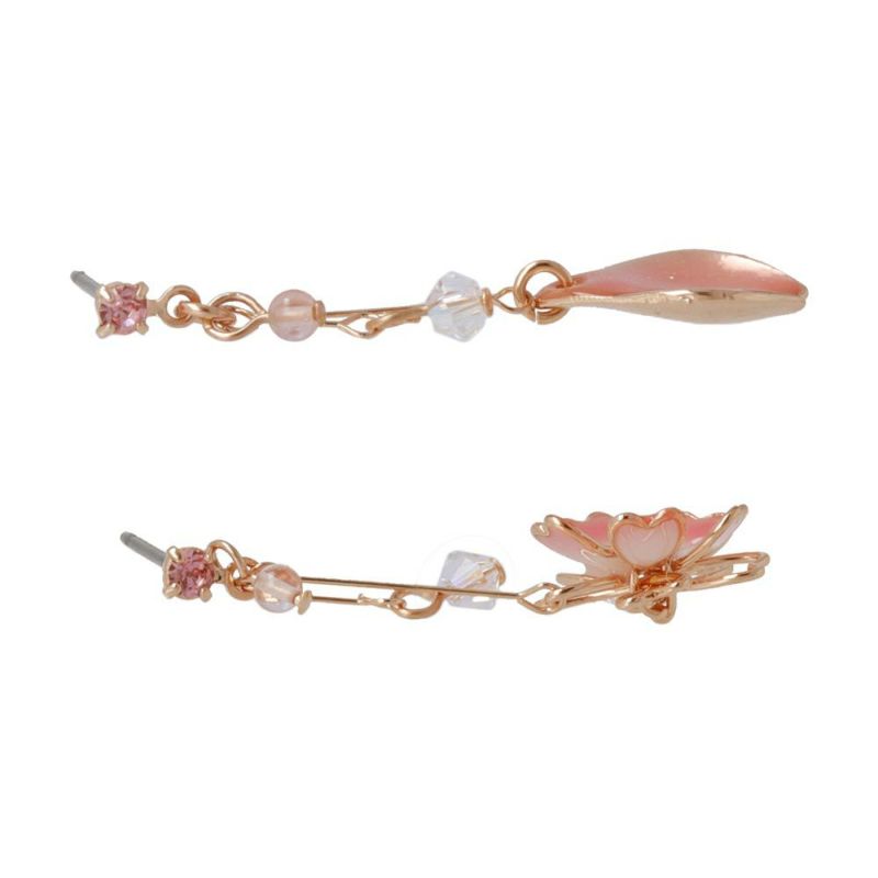 ピアス ニッケルフリー 桜 花弁 ワイヤー フラワー ビーズ アシンメトリー チタンポスト スタッドピアス