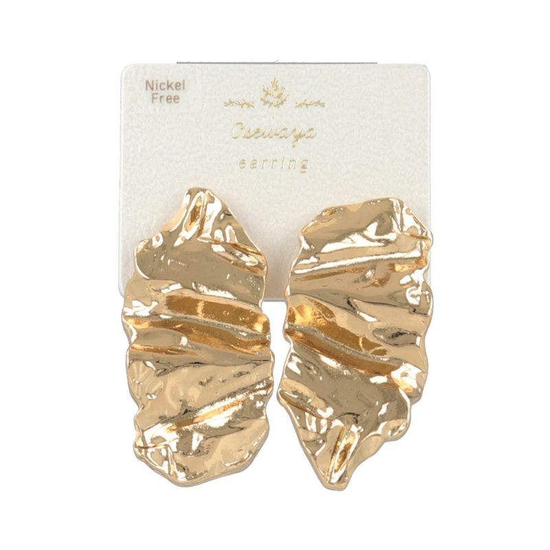 イヤリング ニッケルフリー クラッシュメタル ロング プレート ネジバネ式イヤリング