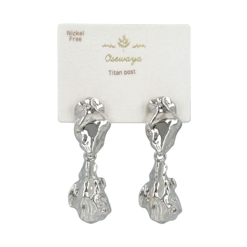 ピアス ニッケルフリー クラッシュメタル オーバル ドロップ チタンポスト スタッドピアス