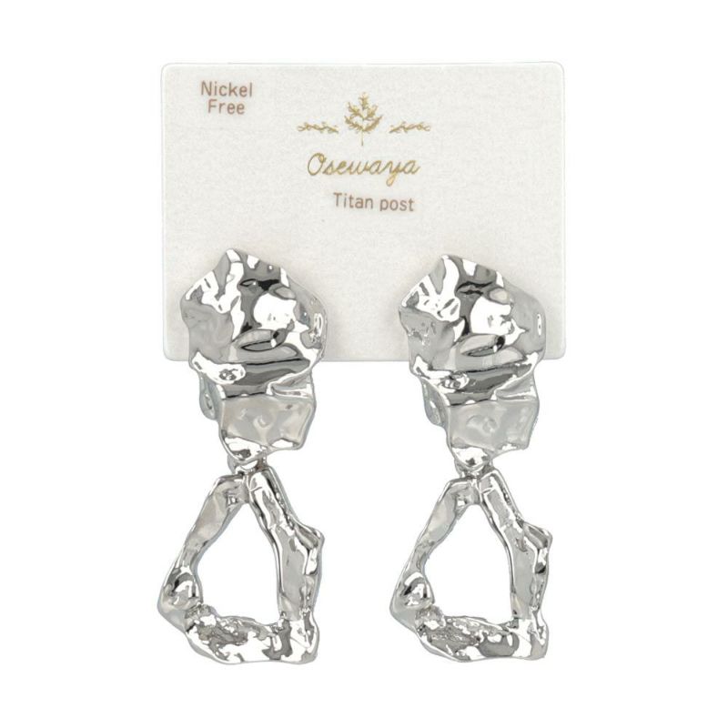 ピアス ニッケルフリー クラッシュメタル オーバル トライアングル チタンポスト スタッドピアス