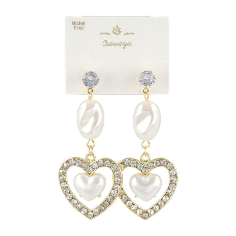 ピアス ニッケルフリー キュービックジルコニア パール ストーン ハート スタッドピアス