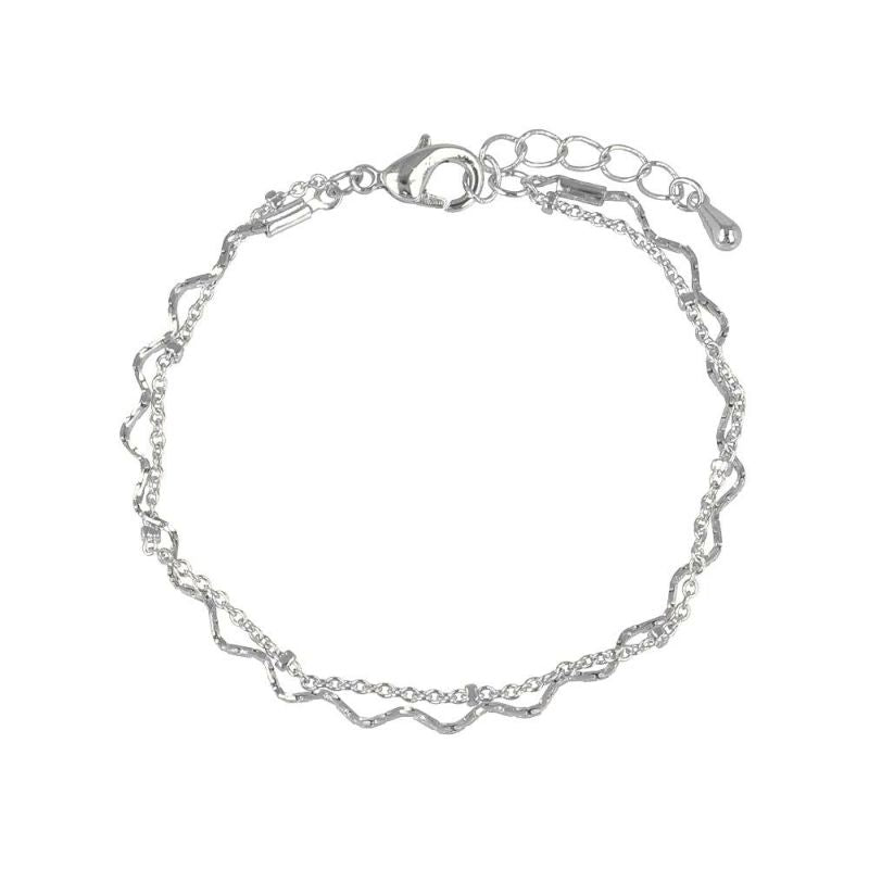 ブレスレット ニッケルフリー メタル 2連 ドットチェーン ウエーブチェーン チェーンブレスレット