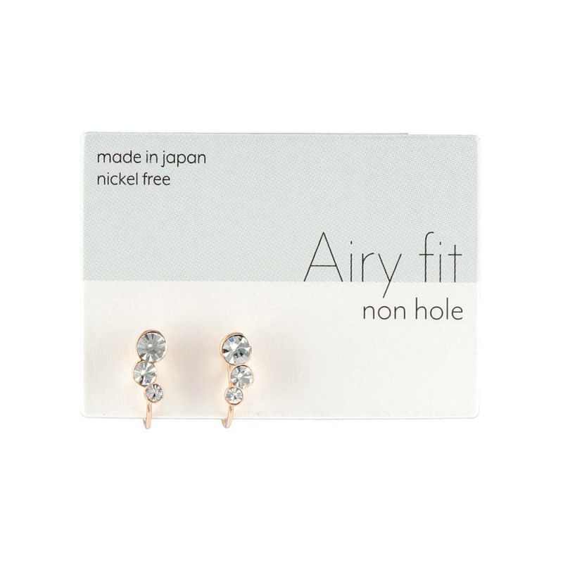 ノンホールピアス ニッケルフリー トリプル ストーン メタル フレーム サークル カーブ エアリーフィットノンホール シリコンカバー付き イヤリング