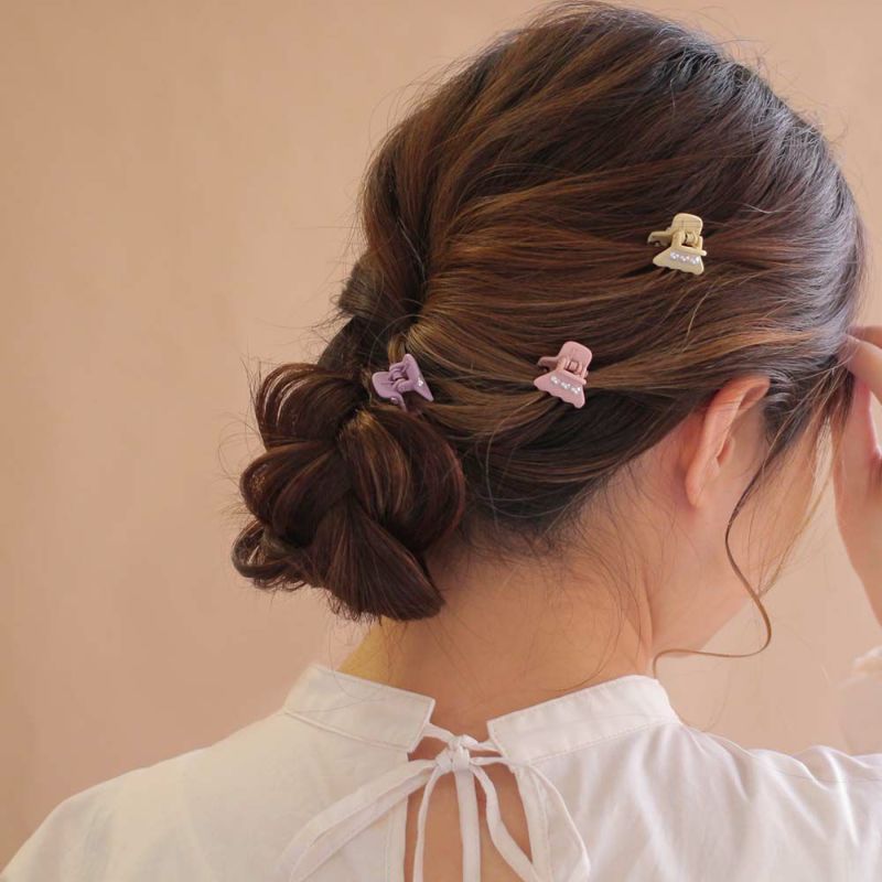 ヘアクリップ カラー トリプル パール 3個セット ミニ バンスクリップ