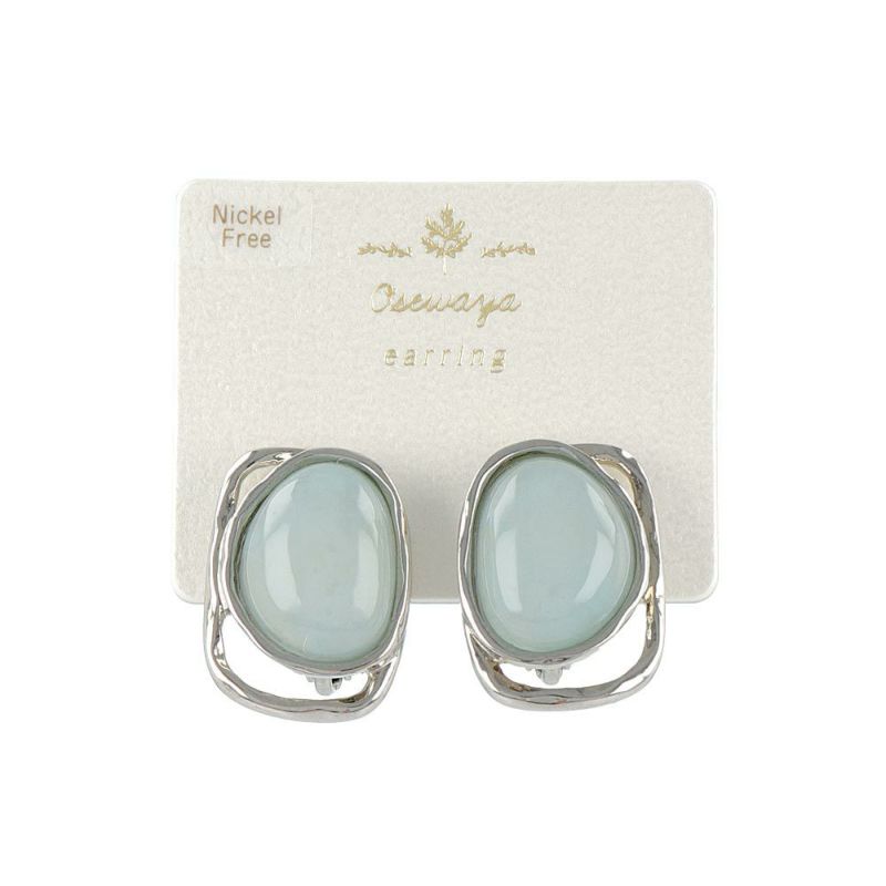 イヤリング ニッケルフリー メタル フレーム マーブル カラー オーバル ネジバネ式イヤリング