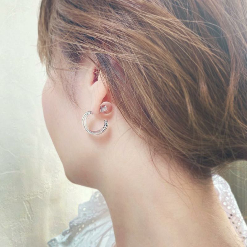 【LIMITED NUMBER】MELLOW フープ風 3連 マットメタル バックキャッチ チタンポストピアス
