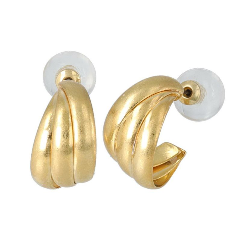 【LIMITED NUMBER】MELLOW フープ風 3連 マットメタル バックキャッチ チタンポストピアス