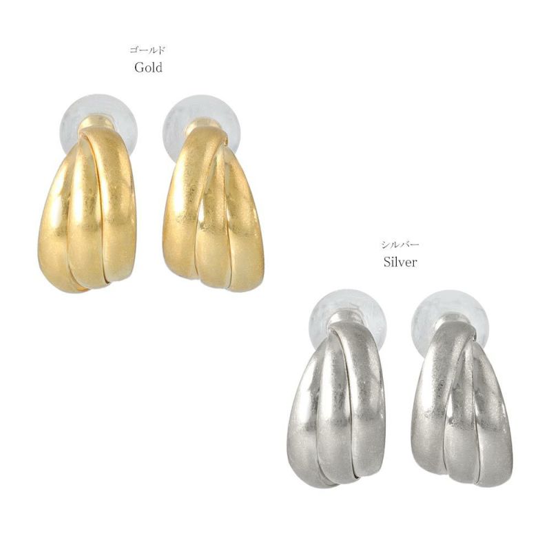 【LIMITED NUMBER】MELLOW フープ風 3連 マットメタル バックキャッチ チタンポストピアス