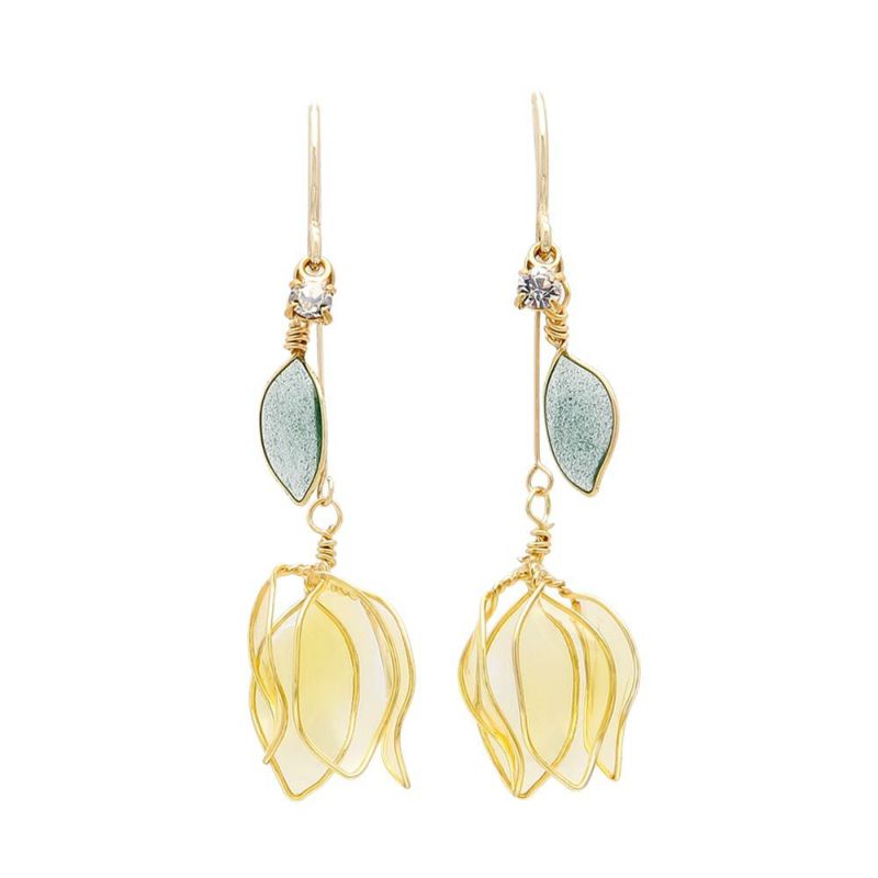 ピアス ニッケルフリー ワイヤーフラワー チューリップ クリアカラー ストーン フックピアス