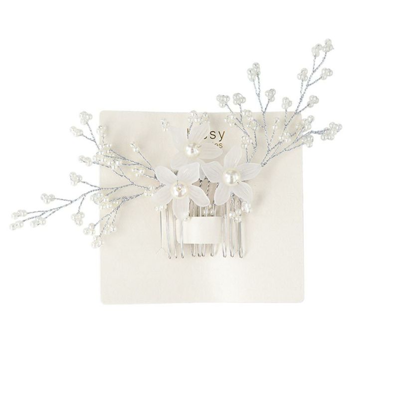 Classy コーム トリプル ホワイト フラワー パール ワイヤーコーム ヘアコーム