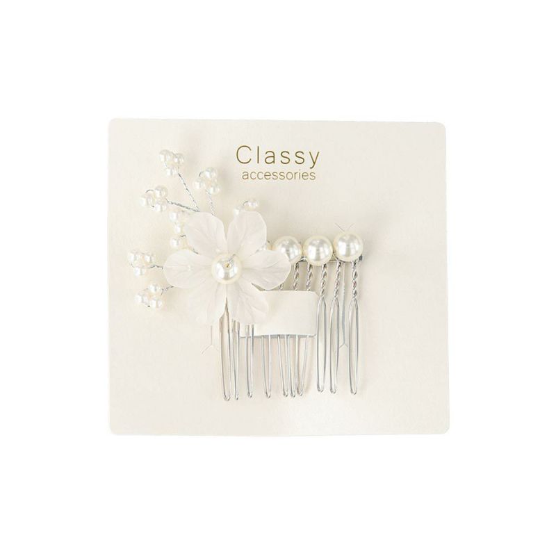 Classy コーム ホワイト フラワー パール ワイヤーコーム ヘアコーム
