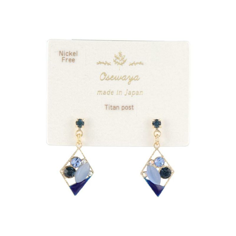 ピアス ニッケルフリー ストーン 合成キャッツアイ ひし形 チタンポスト スタッドピアス