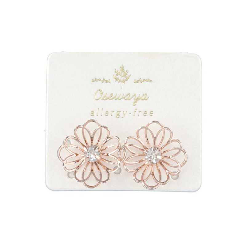 樹脂ピアス ストーン メタル 透かし フラワー 立体 スタッドピアス