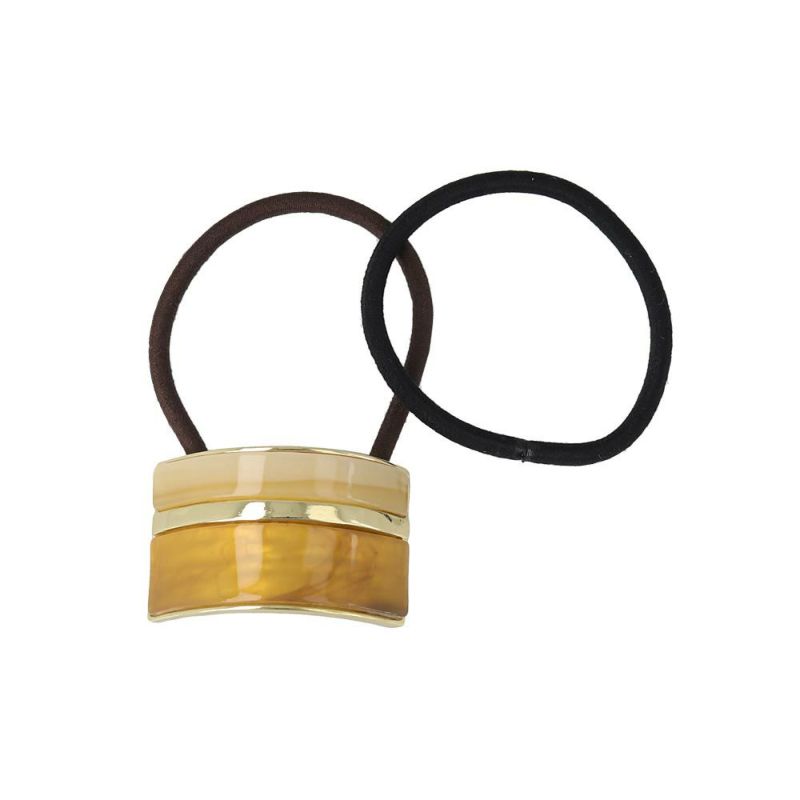 ヘアゴム tsukekae pony マーブル 樹脂 メタル ライン レクタングル ヘアゴム2本付き(ブラウン/ブラック)