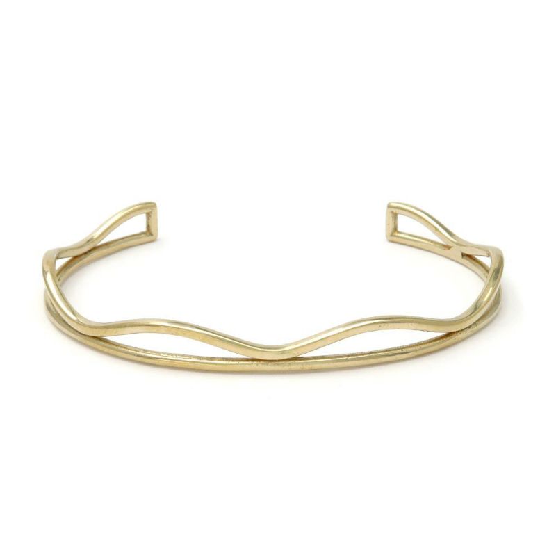 ブレスレット 経年変化 BRASS しんちゅう ウェーブ ライン ハーフバングル ニッケルフリー ケース入り