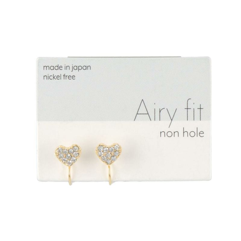 ノンホールピアス ニッケルフリー ハート ストーン パヴェ エアリーフィットノンホール シリコンカバー付き イヤリング