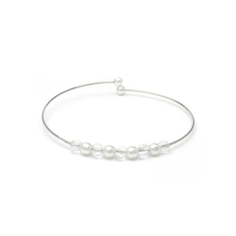 ブレスレット ニッケルフリー ミニ パール クリア ビーズ バングル