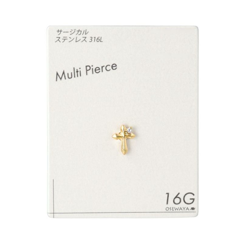 OUTLET 70%OFF|ボディピアス クロス キュービックジルコニア ストレートバーベル ネジ式 サージカルステンレス 16G 【1個販売】
