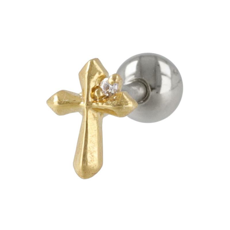 OUTLET 70%OFF|ボディピアス クロス キュービックジルコニア ストレートバーベル ネジ式 サージカルステンレス 16G 【1個販売】
