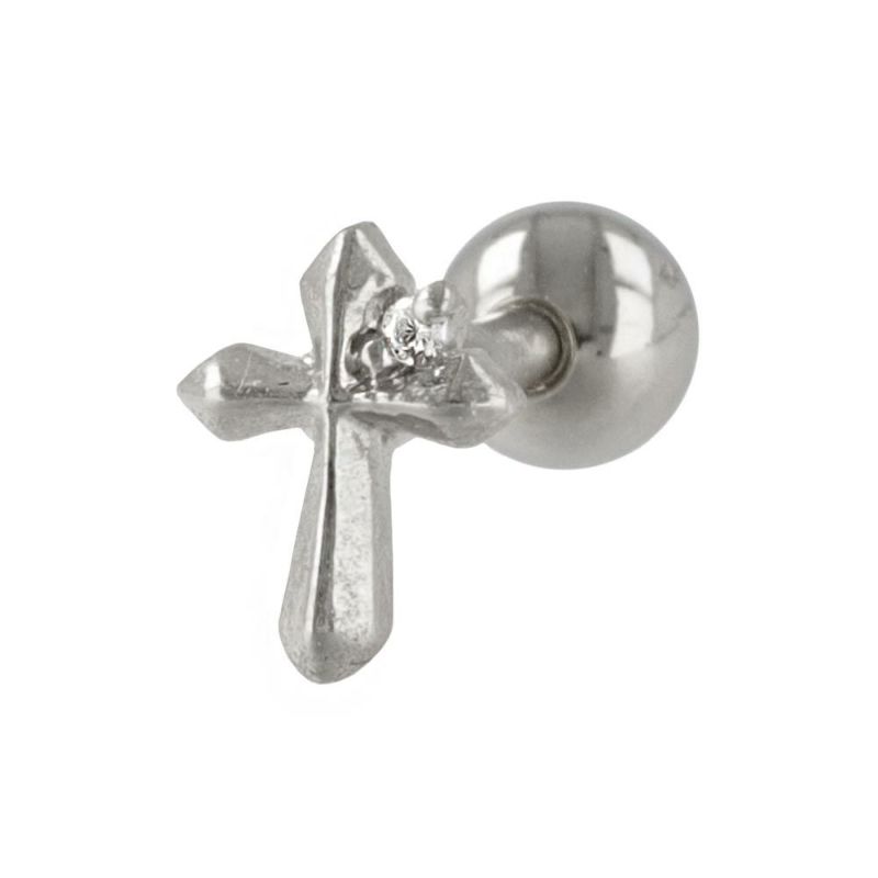 OUTLET 70%OFF|ボディピアス クロス キュービックジルコニア ストレートバーベル ネジ式 サージカルステンレス 16G 【1個販売】