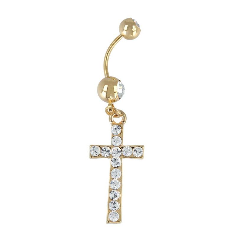 OUTLET 70%OFF|ボディピアス 十字架 クロス ストーン スウィング バナナバーベル ネジ式 サージカルステンレス 18G 【1個販売】