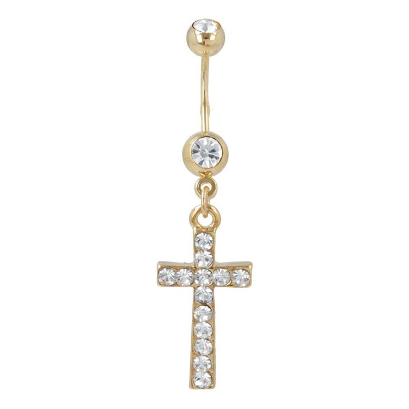 OUTLET 70%OFF|ボディピアス 十字架 クロス ストーン スウィング バナナバーベル ネジ式 サージカルステンレス 18G 【1個販売】
