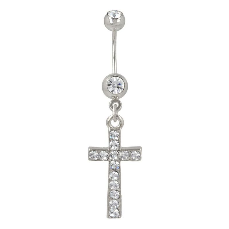 OUTLET 70%OFF|ボディピアス 十字架 クロス ストーン スウィング バナナバーベル ネジ式 サージカルステンレス 18G 【1個販売】