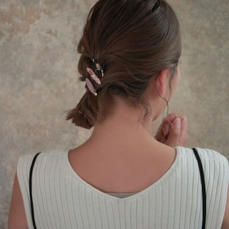 ヘアクリップ マーブル 樹脂 オーバル ミニクリップ 3個セット