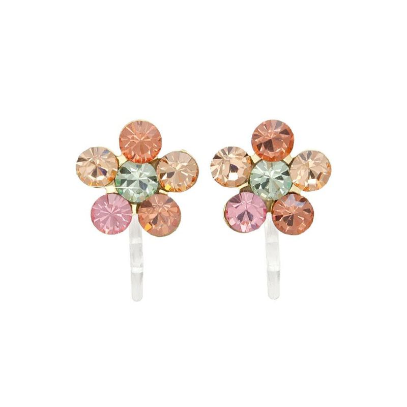 ノンホールピアス ミニ ストーン カラー フラワー イヤリング 樹脂タイプ