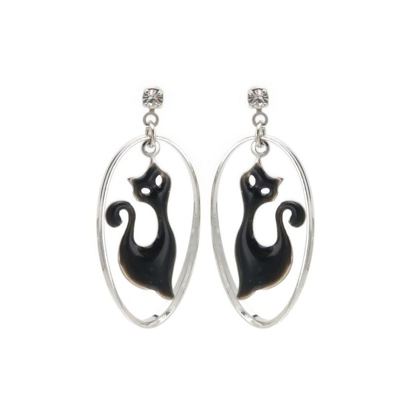 樹脂ピアス ニッケルフリー 猫 オーバル ストーン スタッドピアス