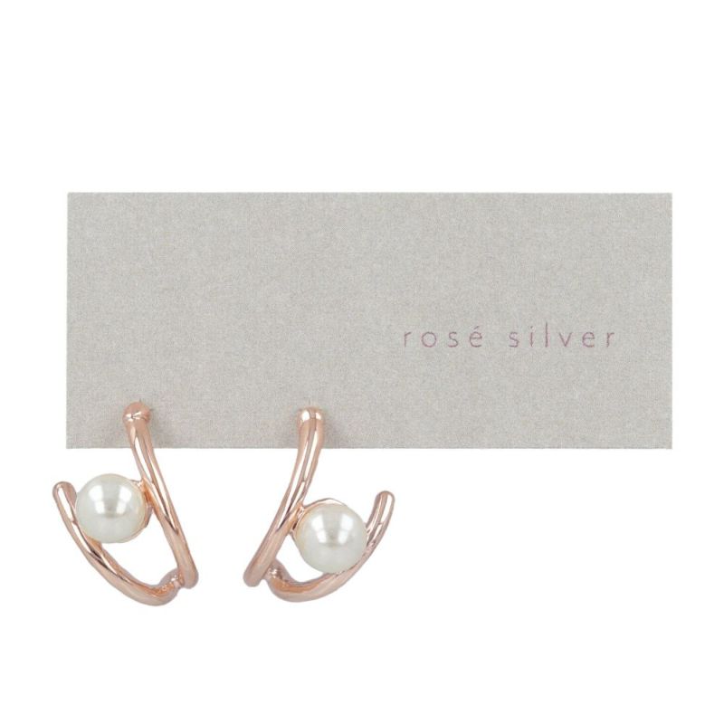 ピアス ロゼシルバー パール ダブルライン チタンポスト C型 スタッドピアス