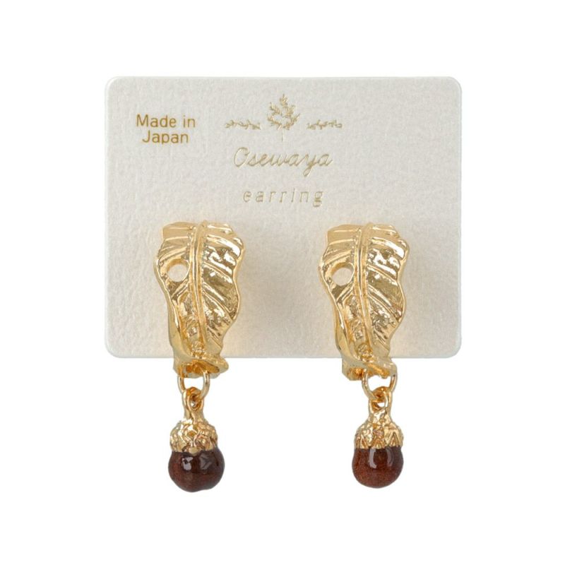 イヤリング どんぐり 木の実 落ち葉 C型 フープ風 クリップイヤリング