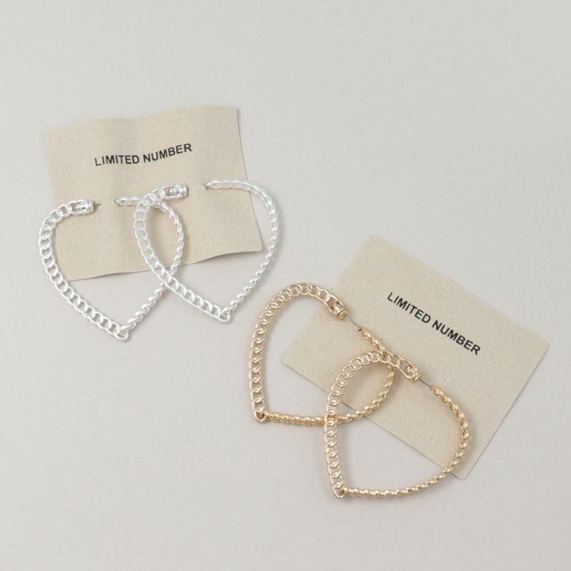 【LIMITED NUMBER】witty No,7 ヴィンテージライク チェーン ハート チタンポスト フープピアス ニッケルフリー