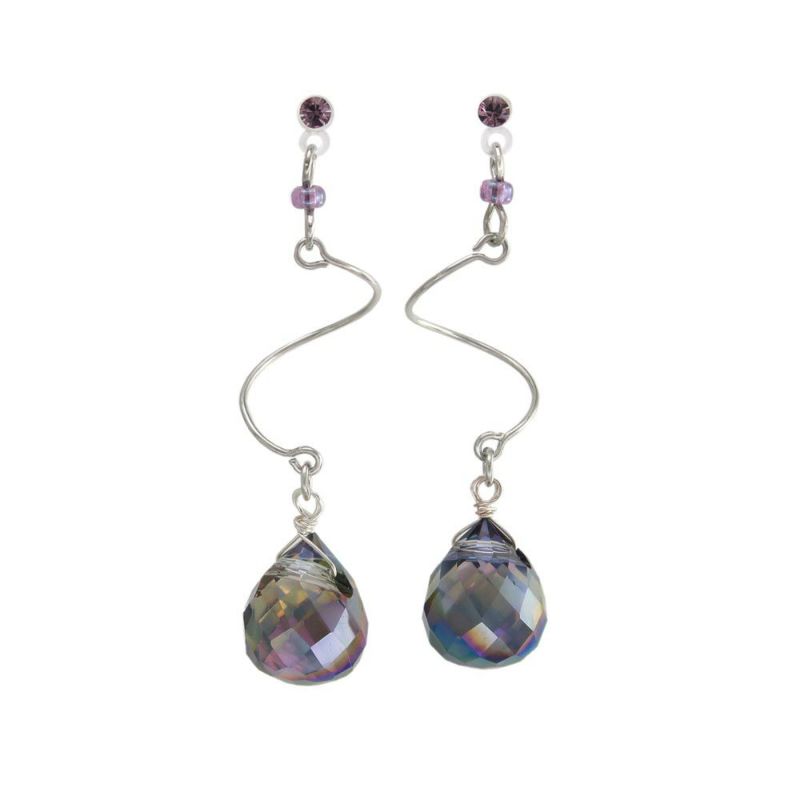 樹脂ピアス ニッケルフリー ドロップ ガラス ビーズ ウェーブ スタッドピアス