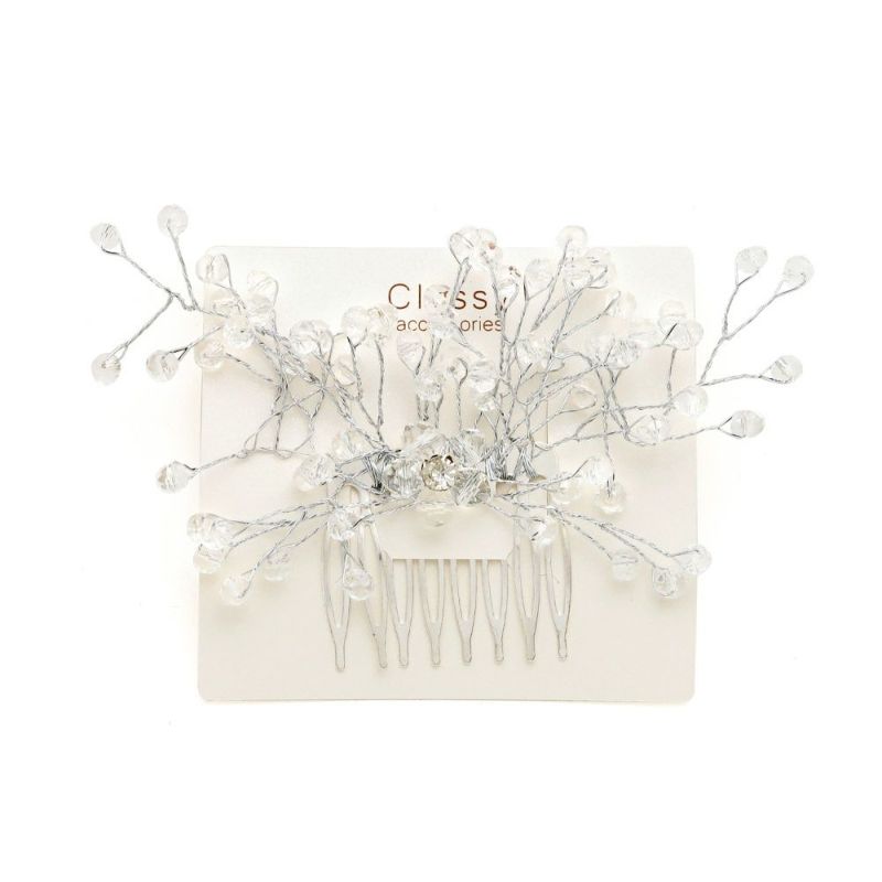 Classy コーム ニッケルフリー レインドロップ クリアビーズ ワイヤー ヘアコーム