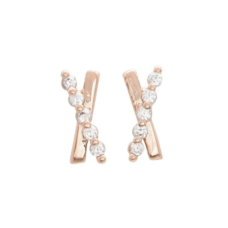 ピアス ニッケルフリー キュービックジルコニア メタル クロスバー チタンポスト スタッドピアス