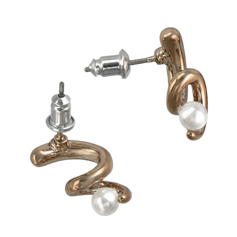 ピアス ニッケルフリー ラテグレージュ パール ツイスト ライン チタンポスト スタッドピアス