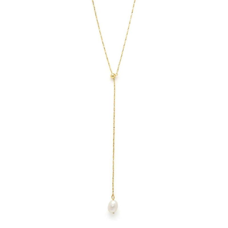 ネックレス ニッケルフリー 淡水パール メタル スライドボール Y字 チェーン ロングネックレス