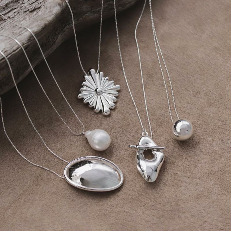 【LIMITED NUMBER】silver925 plated collection シルバーチェーン ニッケルフリー フラワー スライドボール ロング ペンダントネックレス オリジナル巾着付き