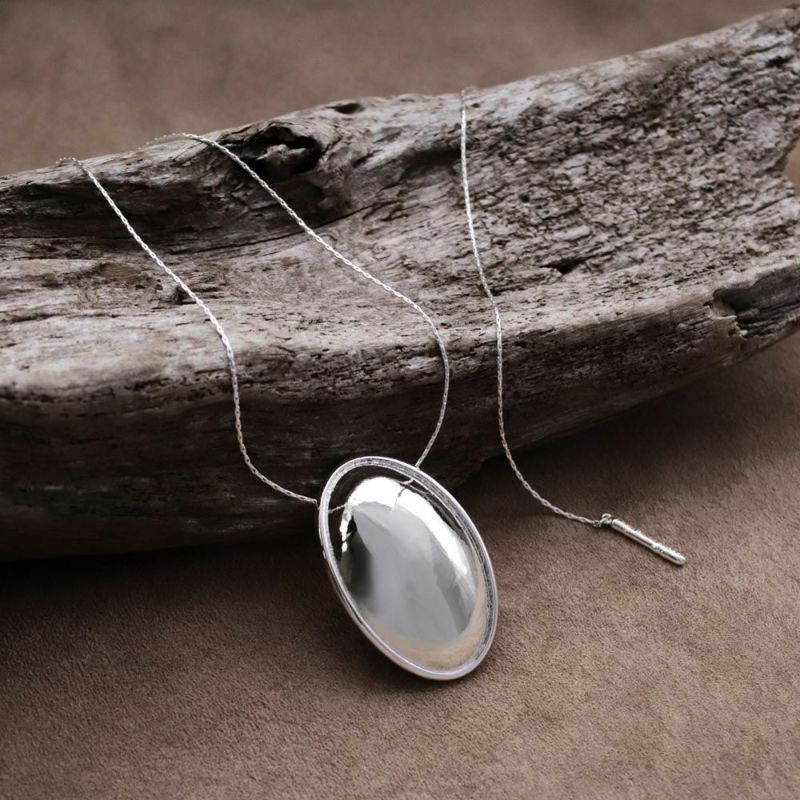 【LIMITED NUMBER】silver925 plated collection シルバーチェーン ニッケルフリー オーバル スライドボール ロング ペンダントネックレス オリジナル巾着付き