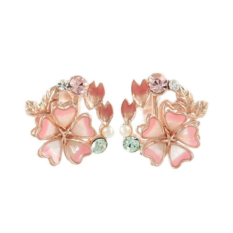 イヤリング ニッケルフリー 桜 ワイヤーフラワー パール ストーン サークル ネジバネ式イヤリング