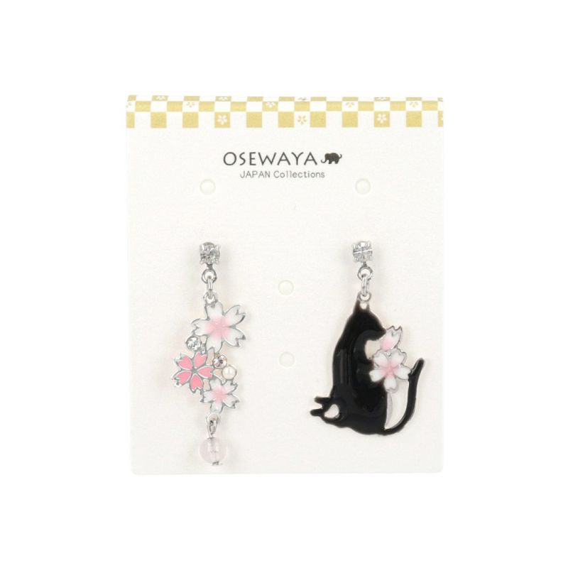 ピアス ニッケルフリー 桜 猫 パール ストーン 天然石 アシンメトリー チタンポスト スタッドピアス
