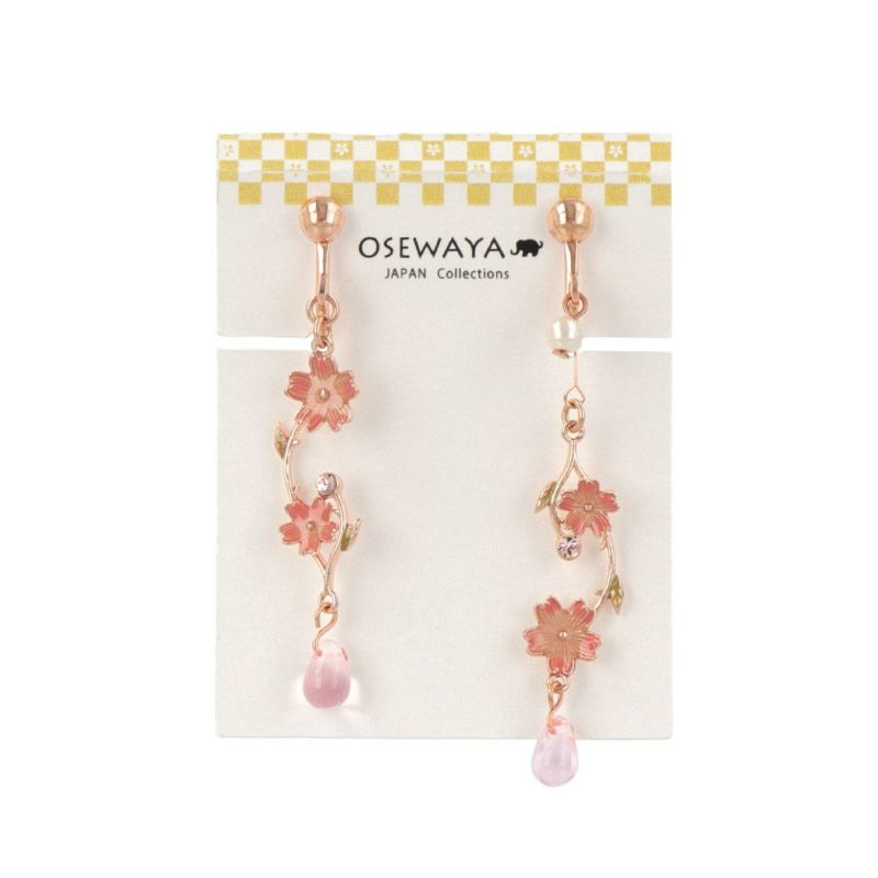 イヤリング ニッケルフリー 桜 ストーン パール クリア ドロップ アシンメトリー ネジバネ式イヤリング
